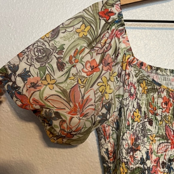 Anthropologie Aurelia Pink and Yellow Puff Sleeve Smocked Blouse Boho Large - Picture 5 of 9